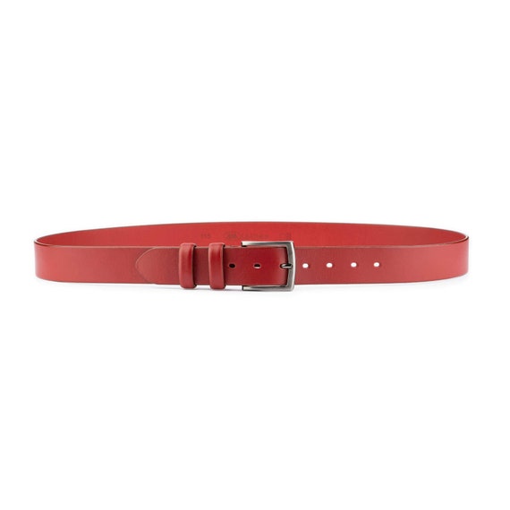 Mens Red Belt for Jeans Wide Thick Real Leather Silver Buckle Genuine Leather Dress Belt 40 Mm Etsy UK
