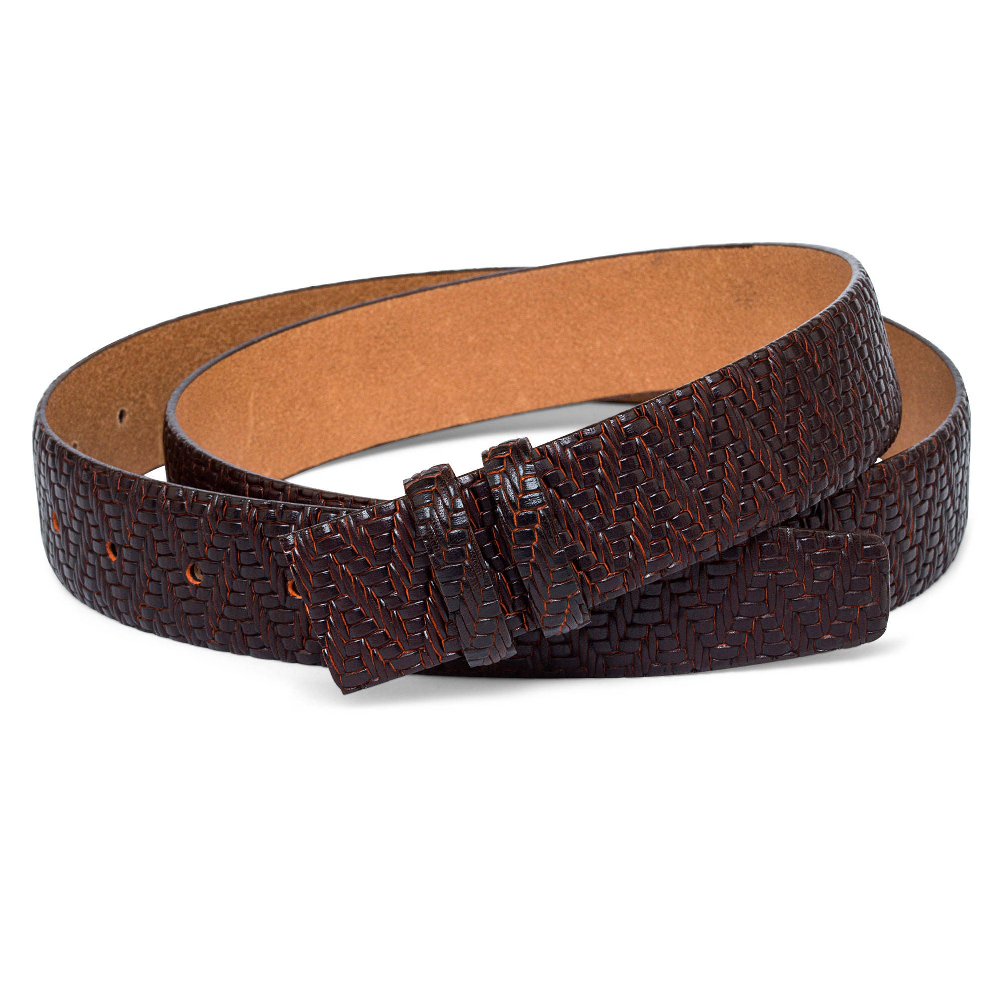Brown Leather Belt Strap Woven embossed Italian leather 1.3 Etsy