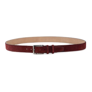 Burgundy Suede Trendy Mens Belt High Quality Casual Jeans Genuine Leather Belt With Silver Buckle 3.8 Cm