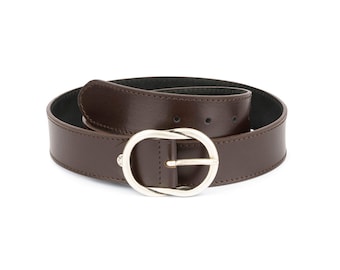 Ceinture marron femme - boucle d’angle arrondie - ceinture en cuir marron femme - ceinture épaisse marron femme - ceinture femme femme