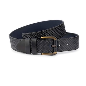 Best Golf Belt Dark Blue Check Leather Coated Buckle Jeans Genuine Leather Belt With Bronze Buckle 3.8 Cm