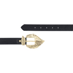 Ladies Black Saffiano Leather Belt With Golden Feather Buckle Genuine Leather Women Belt For Dress 30 Mm