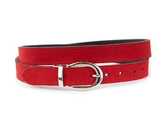 Red Black Suede Womens Reversible Leather Belt With Nickel Buckle Double Sided Real Leather Dress Belt 30 Mm