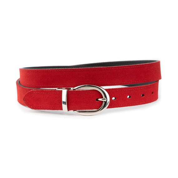Leather belt reversible red black Buy Red Black Vegan Leather Reversible Belt Strap 3.8 Cm  main image 3