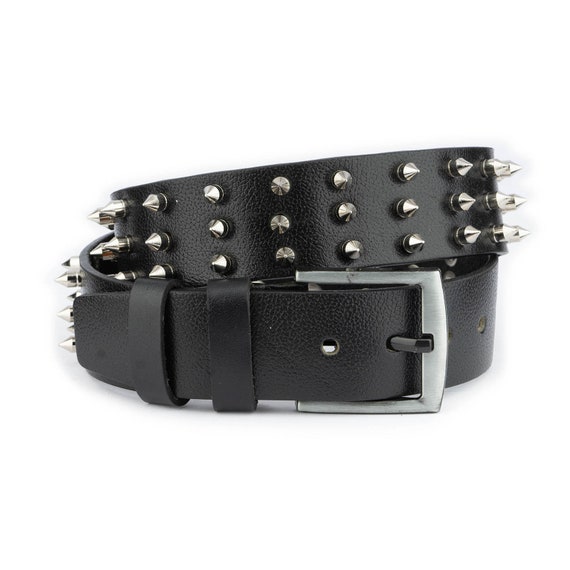 Extended 1” Creased Belt with 3-pc Silver Buckle Set - Black