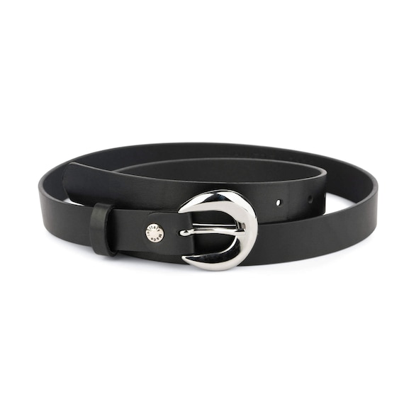 Womens Black Belt With Silver Buckle - Black Full Grain  display picture 3