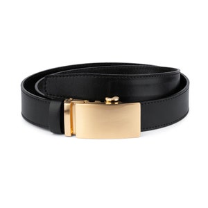 Gold Buckle Black Belt Comfort Click Leather Belt Black Belt With Gold Buckle Men's Click Belt Black Automatic Buckle Belt image 1