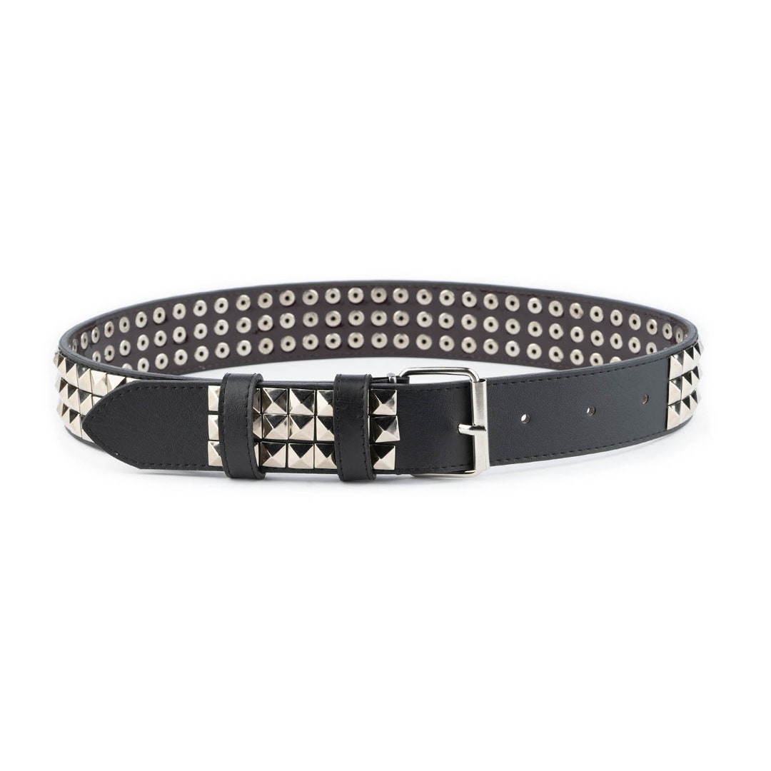 Pyramids & Conical Studs Black Vegan Leather Belt - Corbin