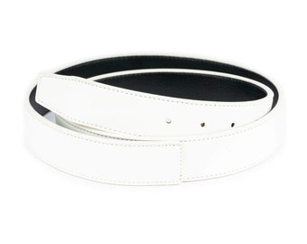 White Vegan Belt Strap Mens - Vegan Leather Belt Strap Womens - Reversible To Black - No Buckle - Replacement Vegan Leather Strap For Belt