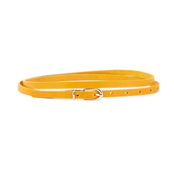 Buckle Thin Yellow Belt Skinny Yellow Belt Gold Buckle Real