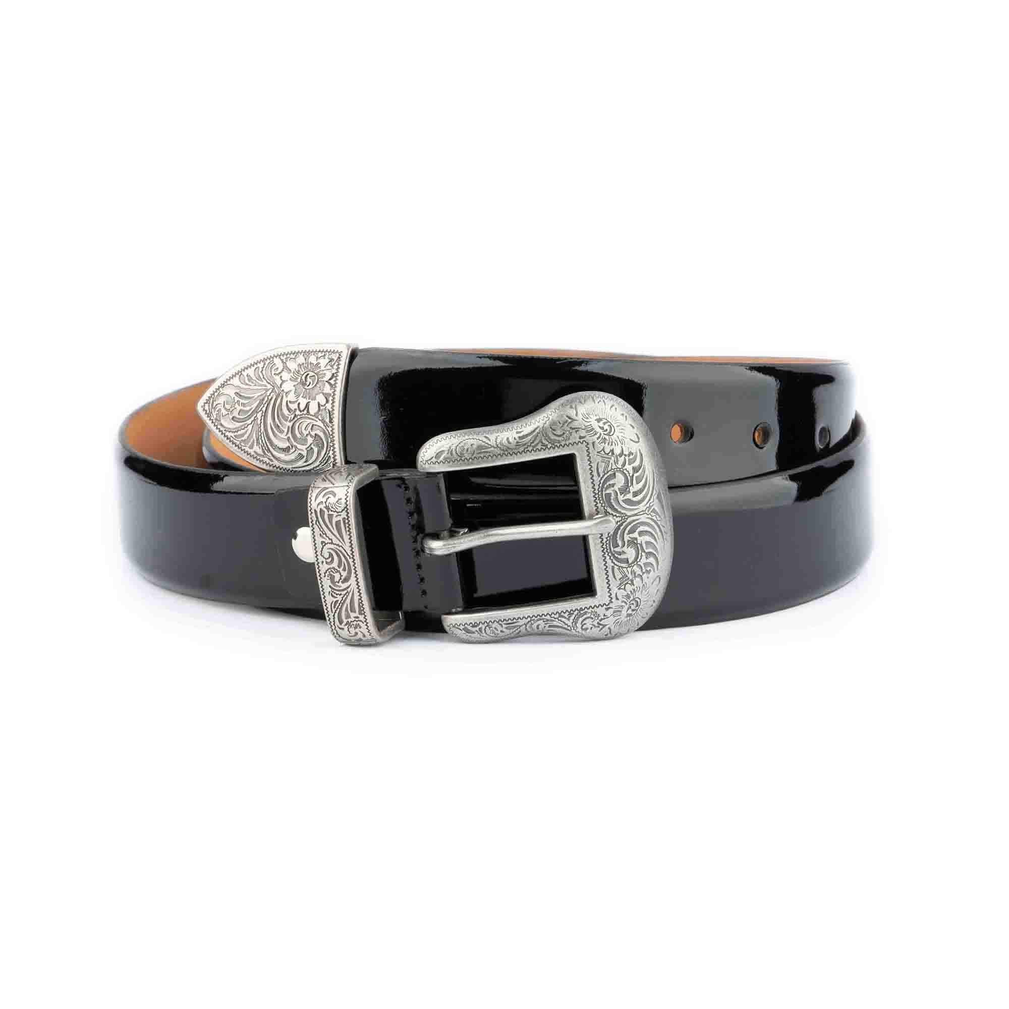 Black Statement Vegan Leather Western Belt with Silver Buckle Accents Vintage Western Black Silver Buckle Belt | Dolce Vita main image 3