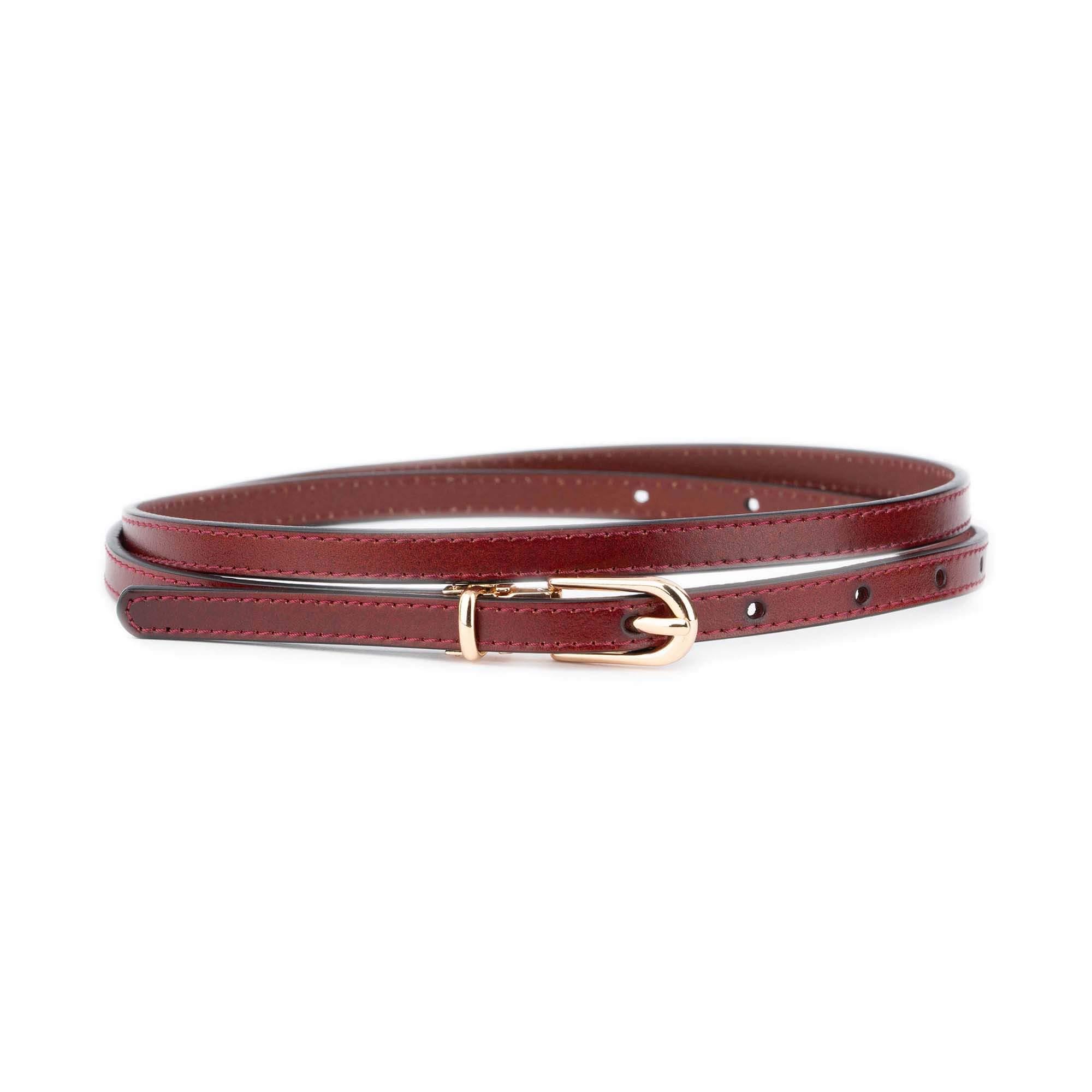 Burgundy Skinny Leather Belt Gold Buckle 1.0 Cm Real Leather  display picture 1