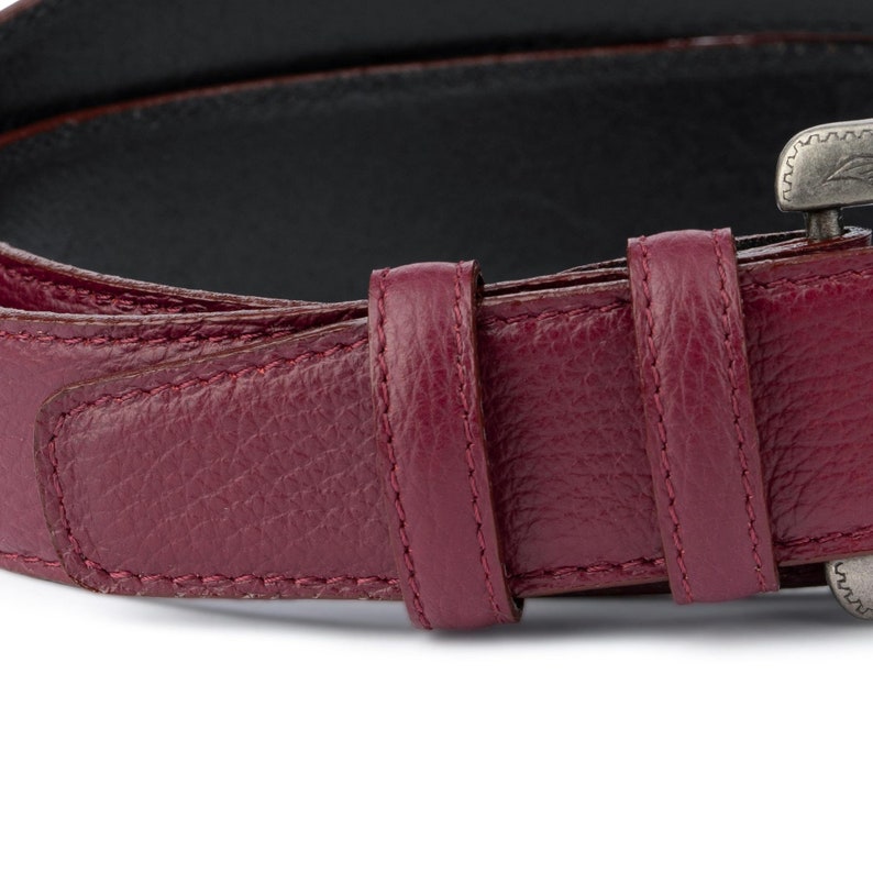 Western belts mens Burgundy belt Genuine leather Mens belts Cowboy belt with buckle Silver antique
