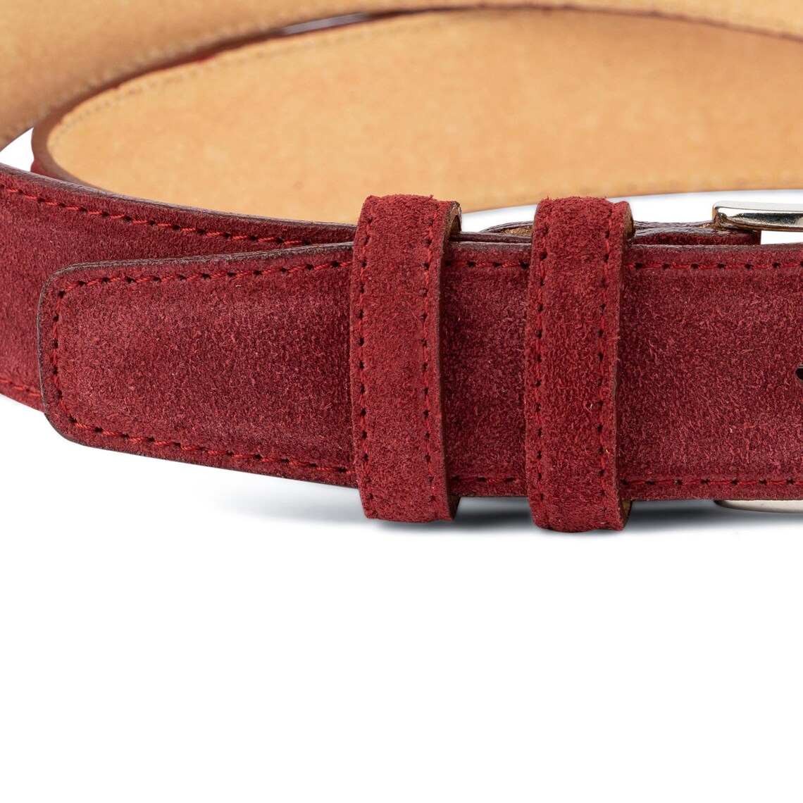 Burgundy Belt Mens Belts Leather With Buckle Genuine Suede for Etsy