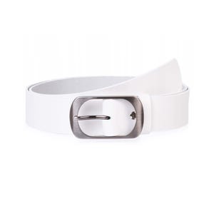 Womens Belt For Jeans White Leather 4.0 Cm Ladies Thick Genuine Leather Silver Buckle Belt