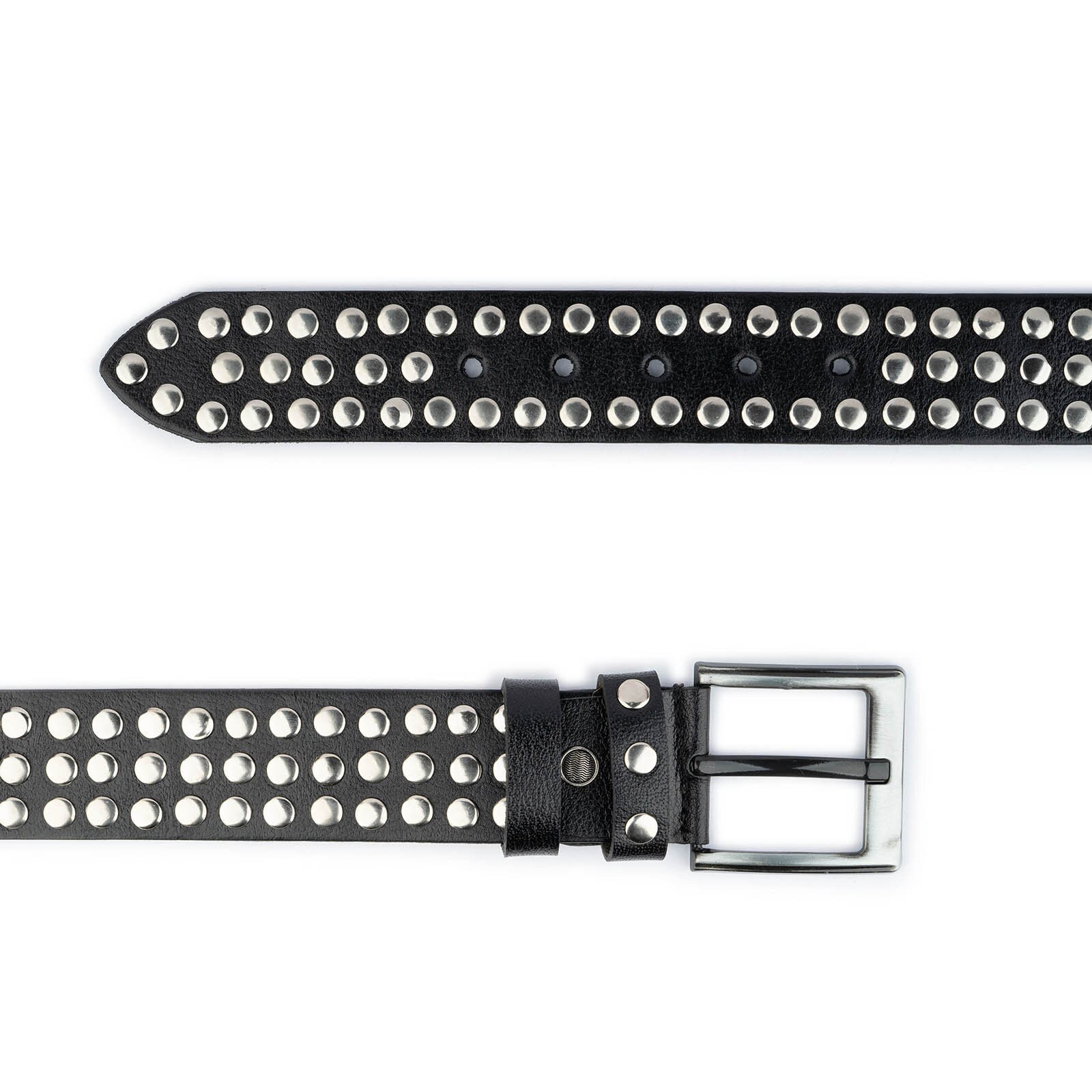 Grunge Belt Black Studded Leather 3 Row Silver Rivets Mens  display picture 2