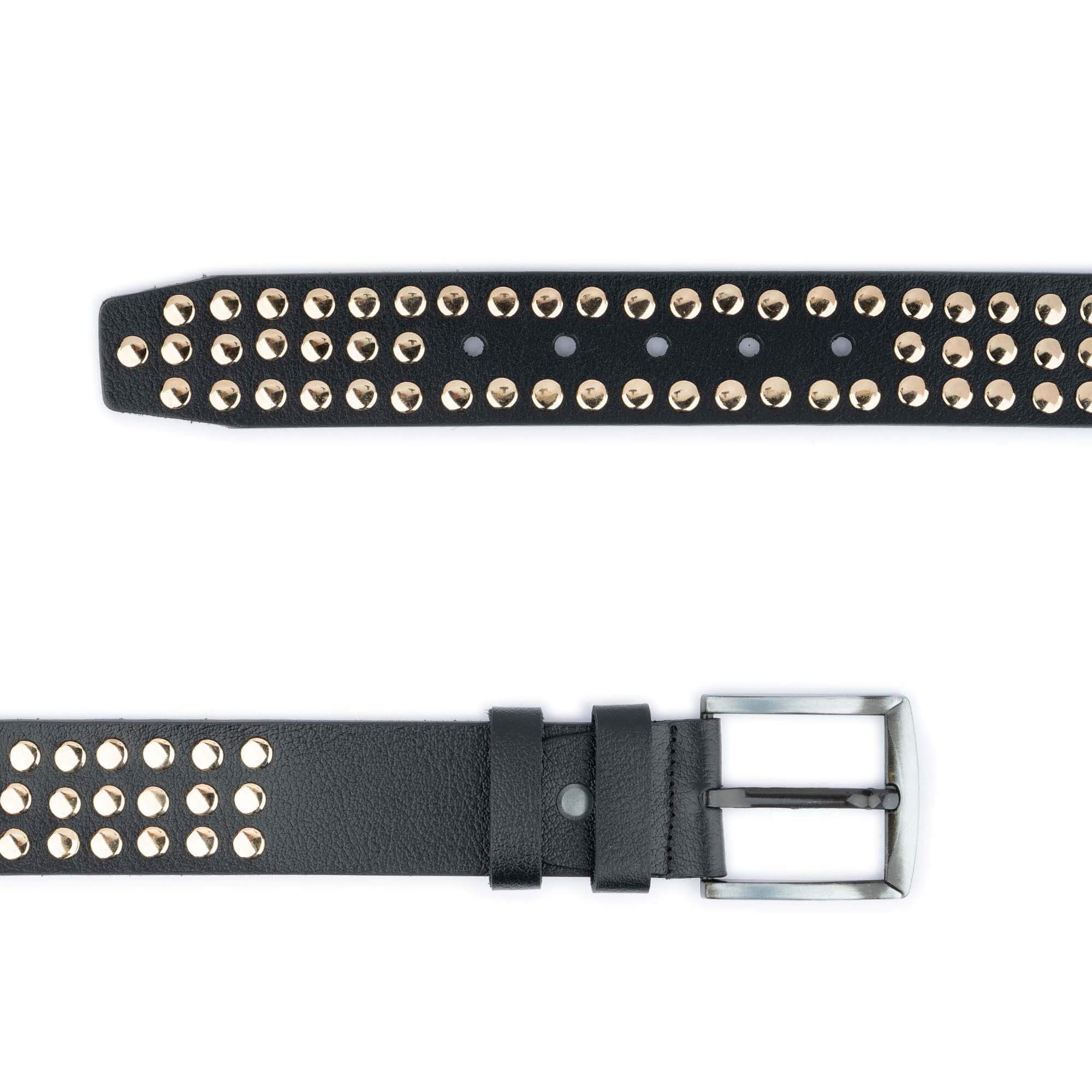 Studded Belt Gold Studs Rivets Thick Real Leather Mens