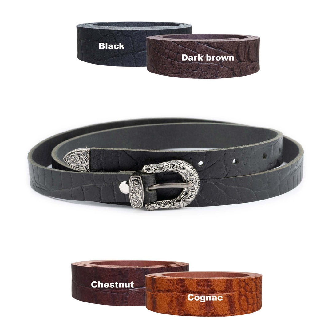 Western Belts for Women 2.0 Cm - Narrow Thin Crocodile Embossed 4