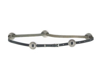 Vintage 80\'s Donna Katz Silver Chain Silver Leather Trim Women\'s Belt Size 33\