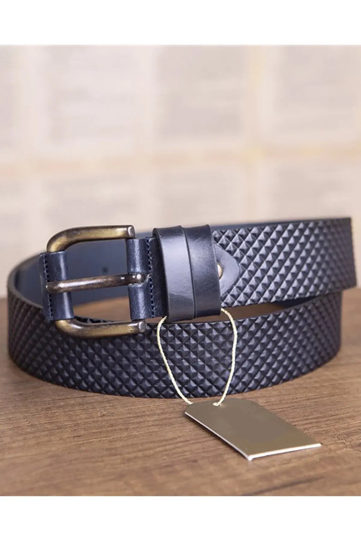 Dark Blue Golf Belts For Men Covered Buckle Jeans Belt Genuine Leather Gents Dressing Belt With Bronze Buckle 3.5 Cm