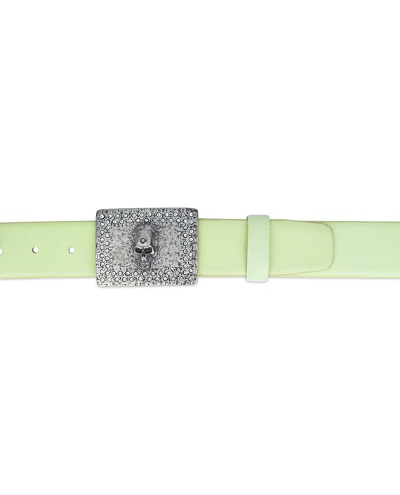 Buy Skull Belt - Green Leather Belt With Skull Buckle  display picture 3