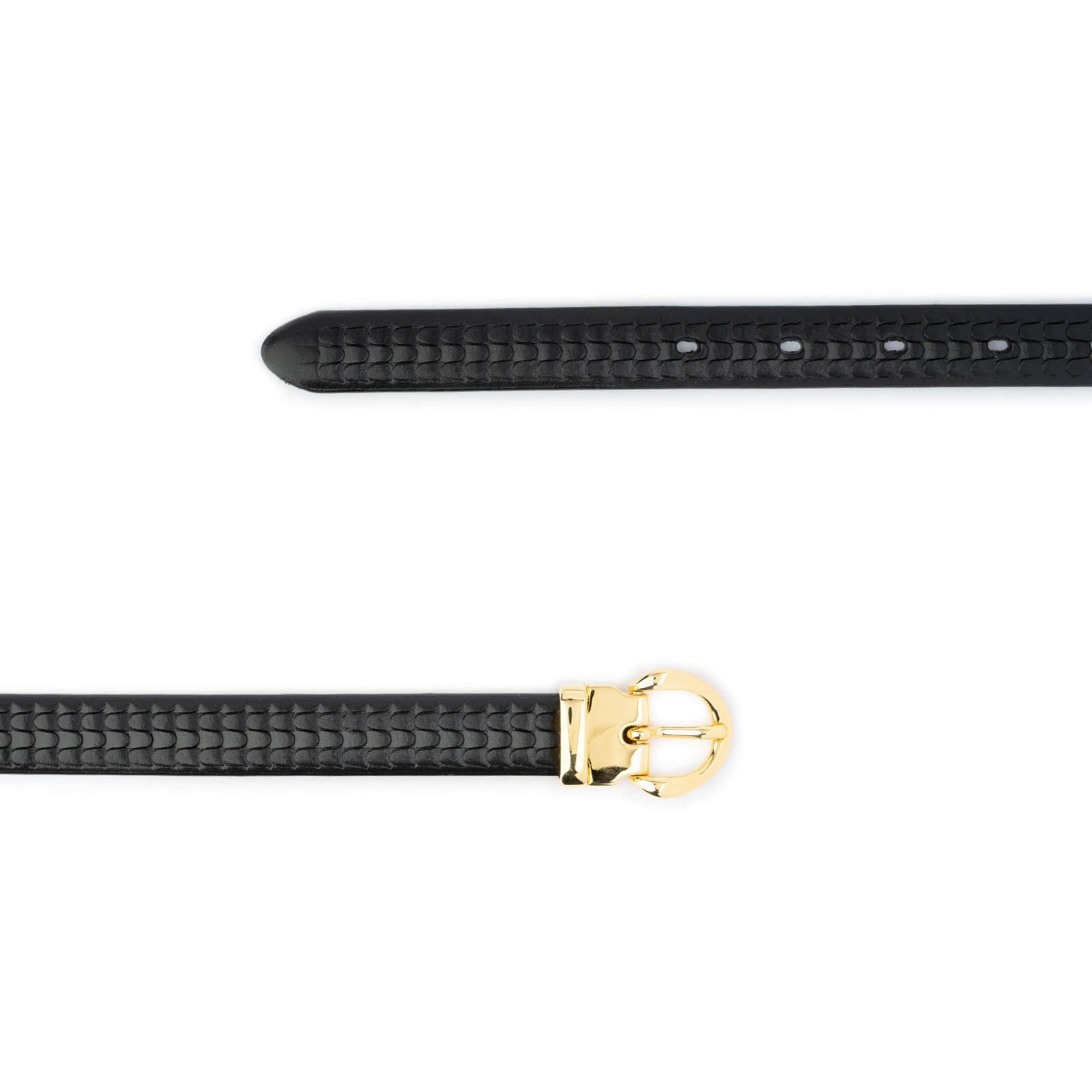 Womens Edgy Black Leather Belt with Double Gold Buckles Adjustable Mod Sz.M/L Strike Gold Black And Gold Leather Belt Women main image 2