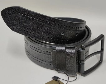 Black Casual Belts For Men Elegant Jeans Belt Real Leather Belt For Dresses With Black Buckle 4.0 Cm
