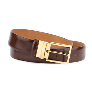 Brown belt With gold buckle Mens belts With buckle Tan Cognac Gold buckle belt For men Dress belt men's