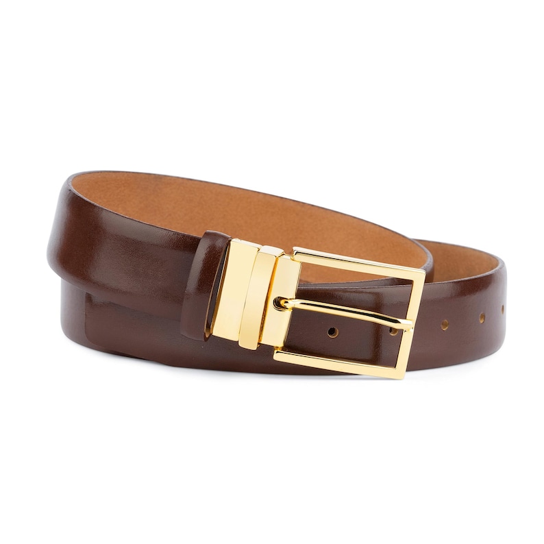 Brown Belt With Gold Buckle Mens Belts With Buckle Tan Cognac Etsy
