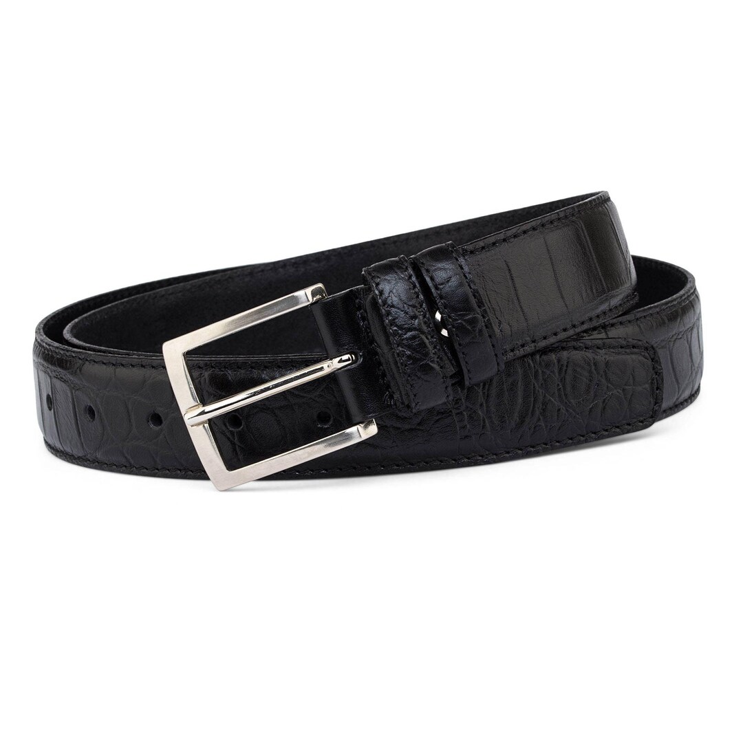 Classic Leather Belt Dress Mens Belts Black Crocodile Croco Embossed