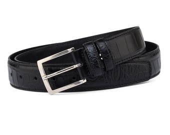 Vintage Black Crocodile Pattern Print Genuine Leather Belt  display picture 1
