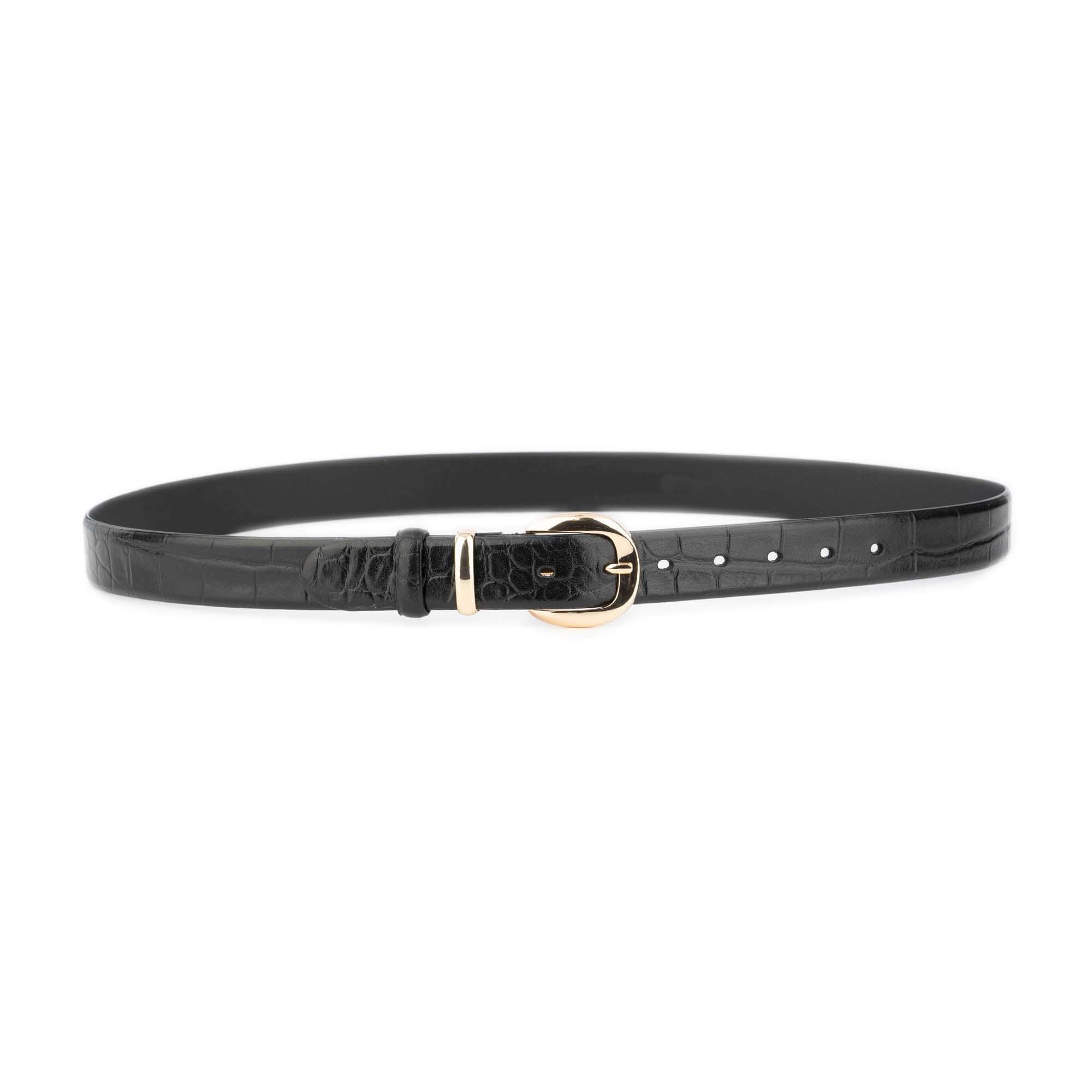 A Different Dialogue Women’s Black Leather Belt, Croc Embossed Made in England Classic Belt In Croc-embossed Leather For Women | J.Crew main image 3