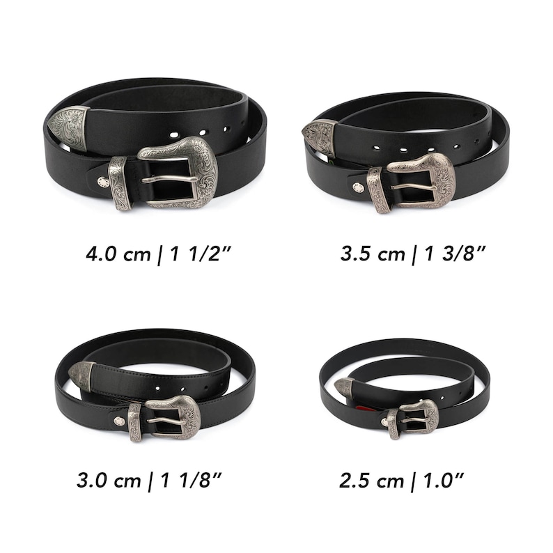 Western Belts for Men Mens Cowboy Belts Western Belts for Women Black Full Grain Leather Belt With Silver Buckle Cowgirl Belt Ladies image 1