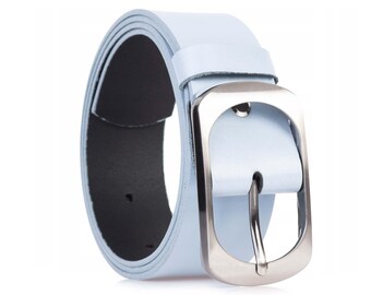 Light Blue Womens Leather Belt for Jeans 4.0 Cm Ladies Thick  display picture 2