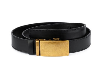 Black Belt With Gold Buckle - Men's Click Belt - Antique Gold Buckle Black Belt - Comfort Click Leather Belt - Automatic Ratchet Strap Belt