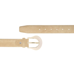Western Womens Jeans Beige Suede Belt With Gold Buckle Cowgirl Genuine Leather Belt