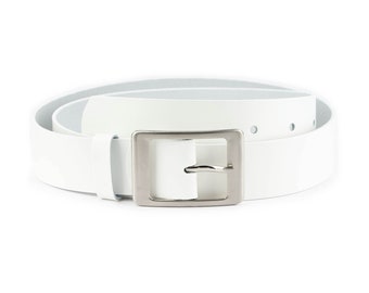 Women's White Belt For Jeans 1.5 Inch Real Leather Belt For Dress With Silver Buckle Leather Belt