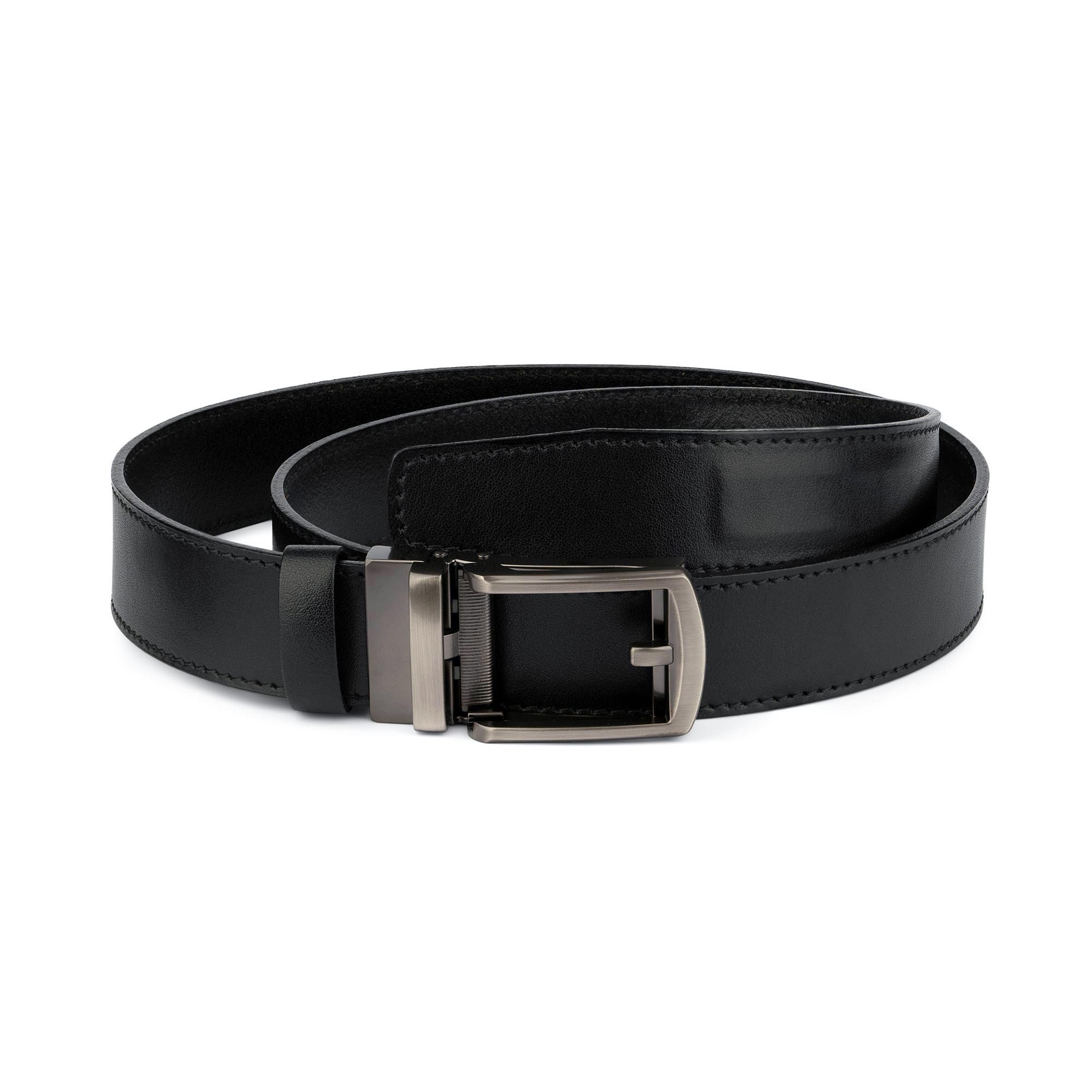 Black Mens Click Belt - Comfort Click Leather Belt - Mens Belts Ratchet Strap Belt - Gray Buckle Belt - Belt Automatic Buckle