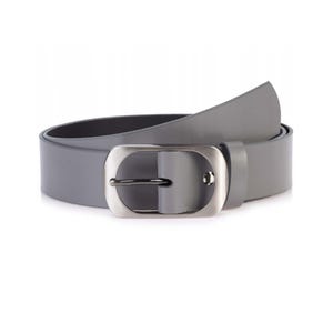 Cinto feminino cinza claro para jeans, couro legítimo, 4,0 cm, couro grosso, fivela prateada