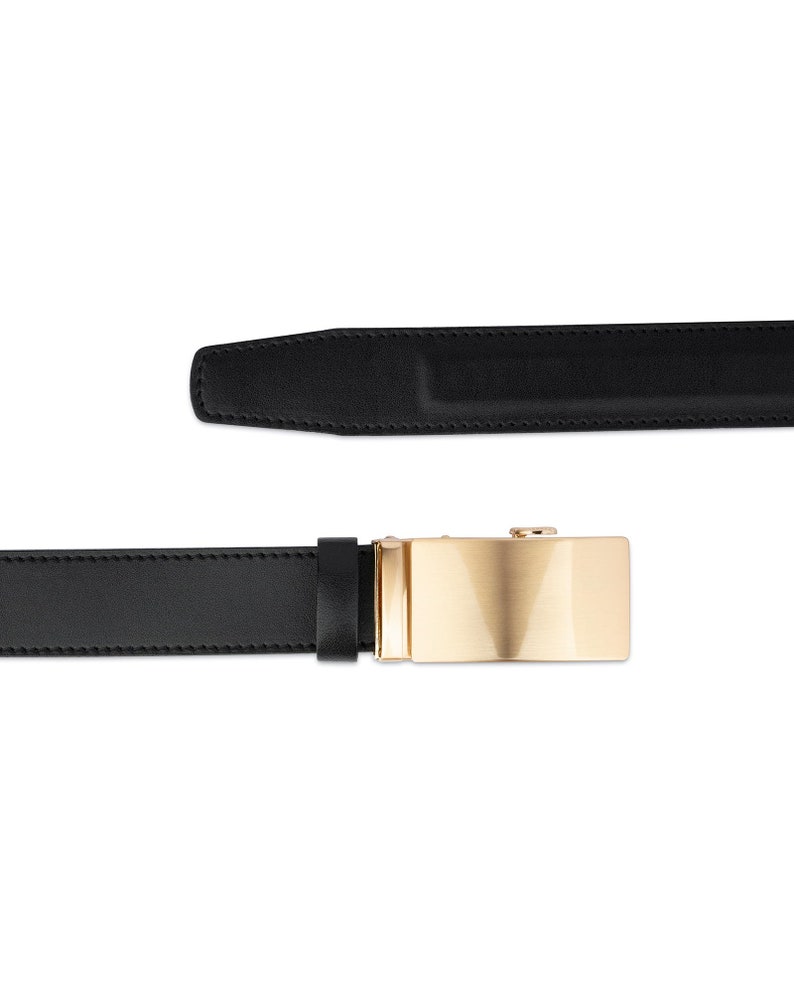 Gold Buckle Black Belt Comfort Click Leather Belt Black Belt With Gold Buckle Men's Click Belt Black Automatic Buckle Belt image 2