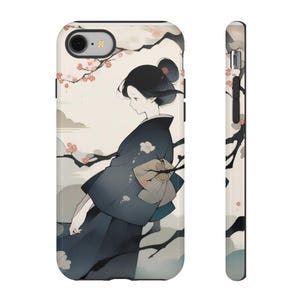 Elegante custodia per telefono, custodia con arte giapponese, cover con motivo floreale, regalo per lei, accessori tecnologici estetici, cover dai colori tenui