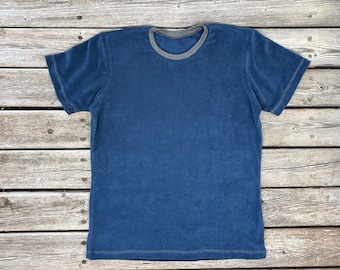Organic terry cloth T-shirt men denim blue