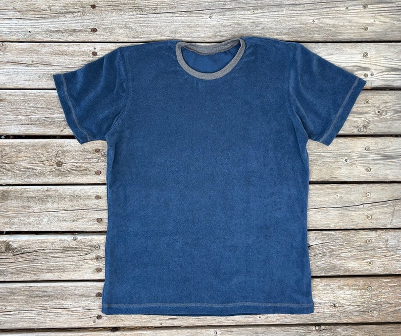 Bio-Frottee T-Shirt Herren jeansblau zdjęcie 1