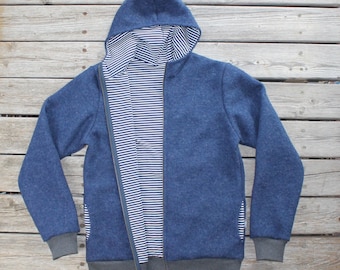 Lined wool walk jacket, dark blue/stripes