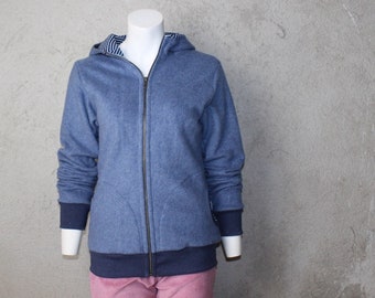 Cuddly jacket made of organic cotton fleece mottled blue