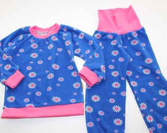 Frottee-Schlafanzug Blumen blau-pink Gr. 86-140