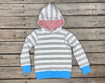 Organic terry sweater stripes grey-white