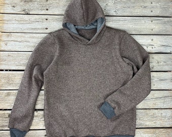 Hoodie ladies/men boiled wool mottled brown