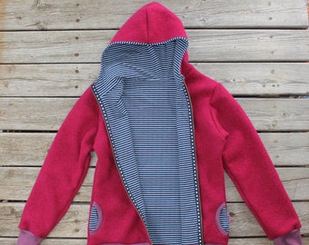 Walkjacke, gefütterte Wollwalkjacke Cherry/Streifen