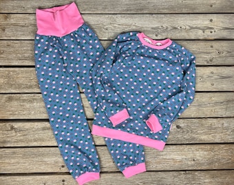 Pajamas flowers blue-pink